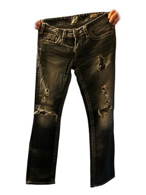 Silver Jeans Blue Jean Distressed Slim Straight Jeans